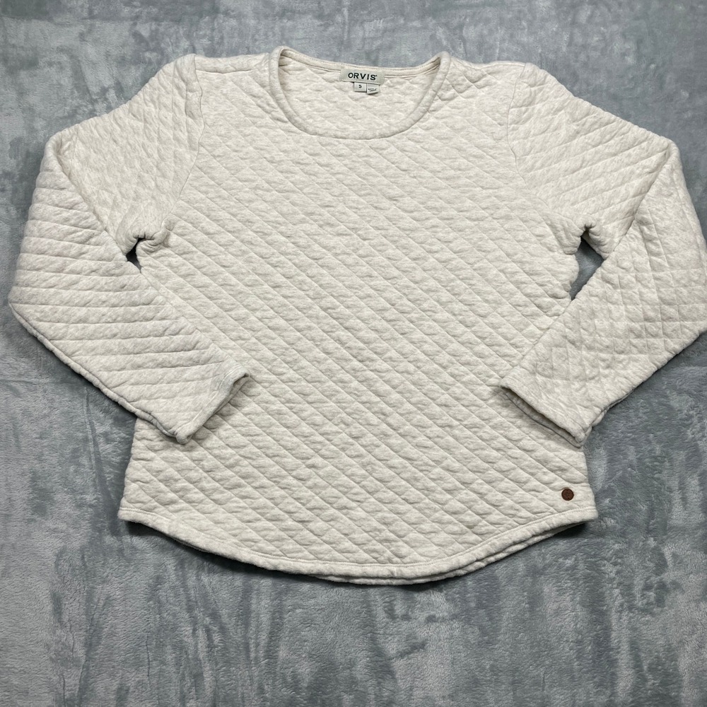 Orvis Quilted Crewneck Sweatshirt Pullover Light Beige Women's Size‎ S